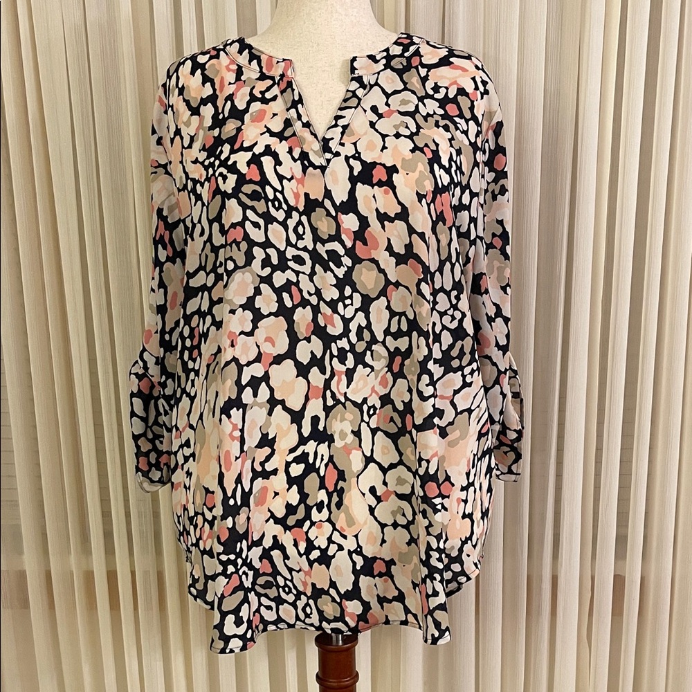 Cato Floral Abstract Print Tunic in Black, Pink, Cream